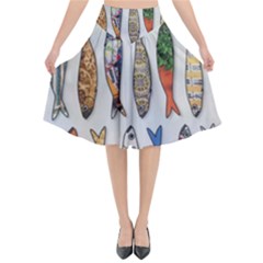 Fish Sardines Motive Pattern Flared Midi Skirt by Sapixe