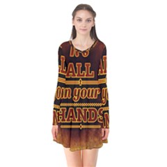 Motivation Live Courage Enjoy Life Long Sleeve V-neck Flare Dress by Sapixe