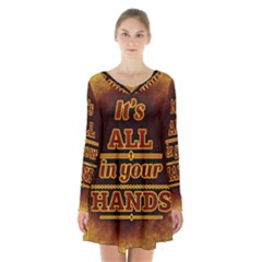 Motivation Live Courage Enjoy Life Long Sleeve Velvet V-neck Dress by Sapixe