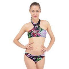 Lilac And Lillies 3 High Neck Bikini Set