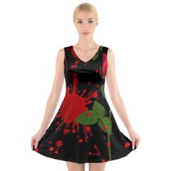 Background Texture Stain V-Neck Sleeveless Dress