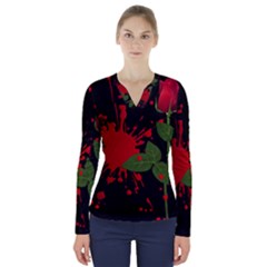 Background Texture Stain V-Neck Long Sleeve Top