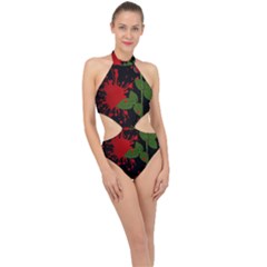 Background Texture Stain Halter Side Cut Swimsuit