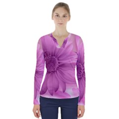 Flower Design Romantic V-neck Long Sleeve Top by Sapixe