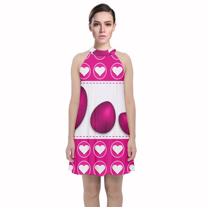 Love Celebration Easter Hearts Velvet Halter Neckline Dress 