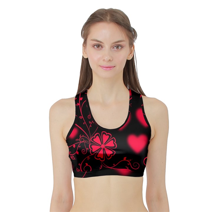 Background Hearts Ornament Romantic Sports Bra with Border