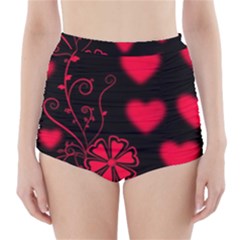 Background Hearts Ornament Romantic High-waisted Bikini Bottoms by Sapixe