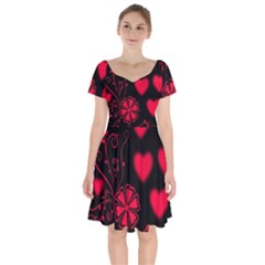 Background Hearts Ornament Romantic Short Sleeve Bardot Dress by Sapixe