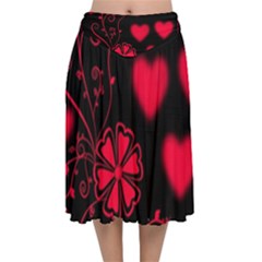 Background Hearts Ornament Romantic Velvet Flared Midi Skirt