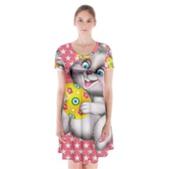 Illustration Rabbit Easter Short Sleeve V-neck Flare Dress by Sapixe