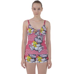 Illustration Rabbit Easter Tie Front Two Piece Tankini by Sapixe