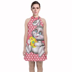 Illustration Rabbit Easter Velvet Halter Neckline Dress  by Sapixe