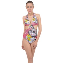 Illustration Rabbit Easter Halter Front Plunge Swimsuit by Sapixe