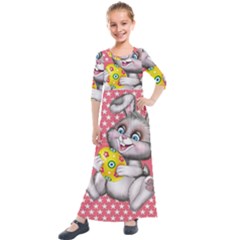 Illustration Rabbit Easter Kids  Quarter Sleeve Maxi Dress