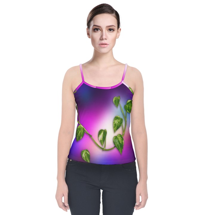 Leaves Green Leaves Background Velvet Spaghetti Strap Top