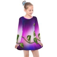 Leaves Green Leaves Background Kids  Long Sleeve Dress by Sapixe