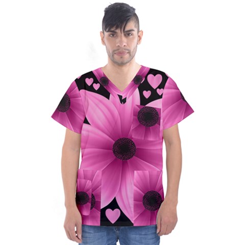 Flower Plant Floral Petal Nature Men s V-neck Scrub Top by Sapixe