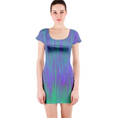 Green Blue Striped A Gogo Short Sleeve Bodycon Dress by 1dsignmovesu