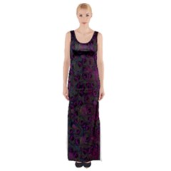 Peacock Feather Maxi Thigh Split Dress