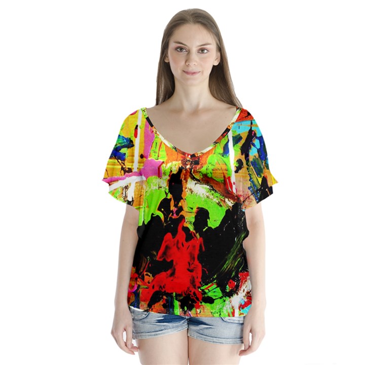 Enterprenuerial 1 V-Neck Flutter Sleeve Top