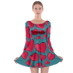 Background Desktop Hearts Heart Long Sleeve Skater Dress by Sapixe