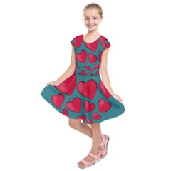 Background Desktop Hearts Heart Kids  Short Sleeve Dress by Sapixe