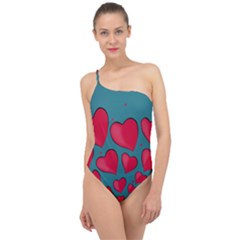 Background Desktop Hearts Heart Classic One Shoulder Swimsuit