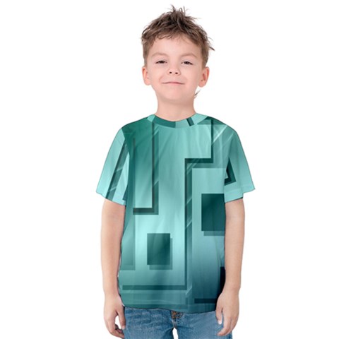 Green Figures Rectangles Squares Mirror Kids  Cotton Tee by Sapixe