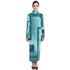 Green Figures Rectangles Squares Mirror Turtleneck Maxi Dress