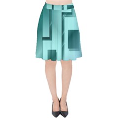 Green Figures Rectangles Squares Mirror Velvet High Waist Skirt by Sapixe