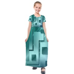 Green Figures Rectangles Squares Mirror Kids  Short Sleeve Maxi Dress