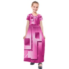 Pink Figures Rectangles Squares Mirror Kids  Short Sleeve Maxi Dress