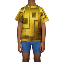 Yellow Gold Figures Rectangles Squares Mirror Kids  Short Sleeve Swimwear by Sapixe