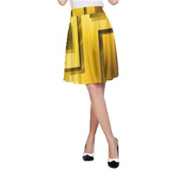 Yellow Gold Figures Rectangles Squares Mirror A-line Skirt by Sapixe