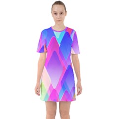 Squares Color Squares Background Sixties Short Sleeve Mini Dress by Sapixe