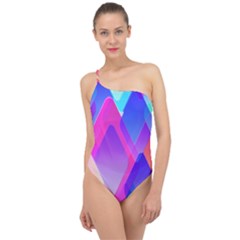 Squares Color Squares Background Classic One Shoulder Swimsuit