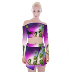 Leaves Green Leaves Background Off Shoulder Top With Mini Skirt Set by Sapixe