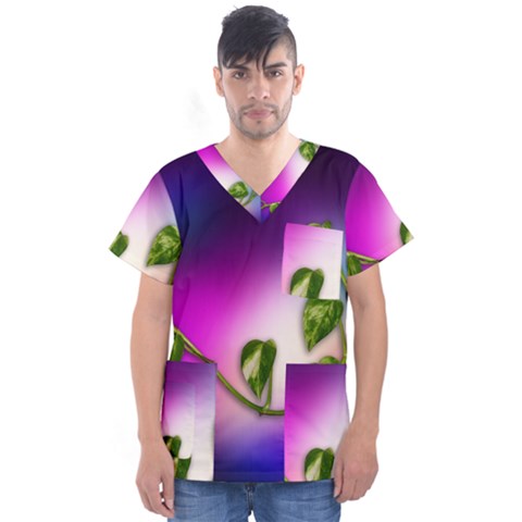 Leaves Green Leaves Background Men s V-neck Scrub Top by Sapixe