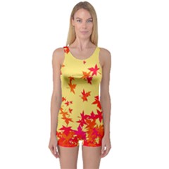 Leaves Autumn Maple Drop Listopad One Piece Boyleg Swimsuit by Sapixe