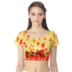 Leaves Autumn Maple Drop Listopad Short Sleeve Crop Top by Sapixe