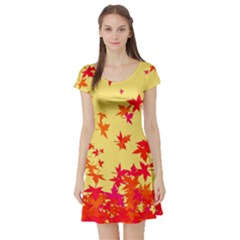 Leaves Autumn Maple Drop Listopad Short Sleeve Skater Dress by Sapixe