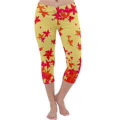 Leaves Autumn Maple Drop Listopad Capri Yoga Leggings by Sapixe