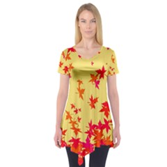 Leaves Autumn Maple Drop Listopad Short Sleeve Tunic  by Sapixe