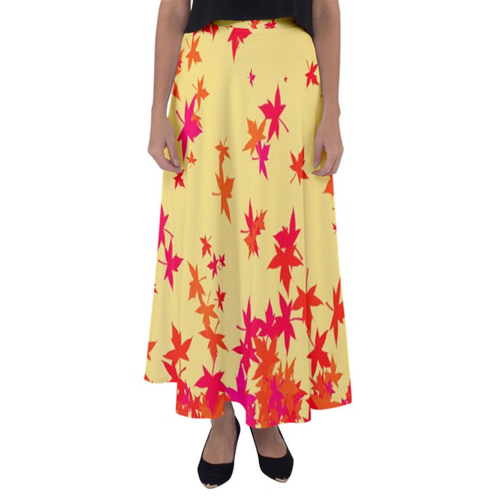 Leaves Autumn Maple Drop Listopad Flared Maxi Skirt