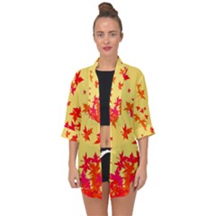 Leaves Autumn Maple Drop Listopad Open Front Chiffon Kimono by Sapixe