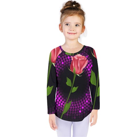 Rosa Black Background Flash Lights Kids  Long Sleeve Tee by Sapixe