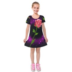 Rosa Black Background Flash Lights Kids  Short Sleeve Velvet Dress by Sapixe