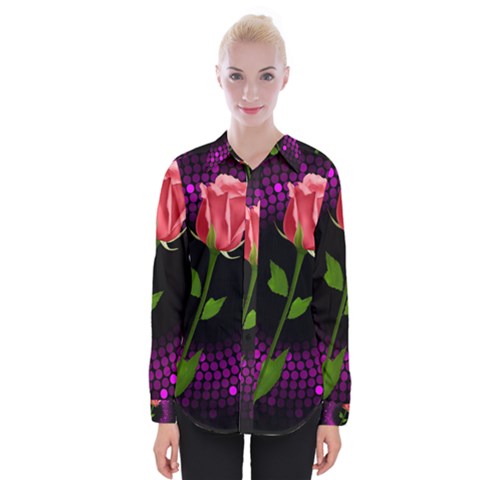 Rosa Black Background Flash Lights Womens Long Sleeve Shirt by Sapixe