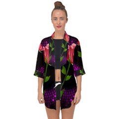 Rosa Black Background Flash Lights Open Front Chiffon Kimono