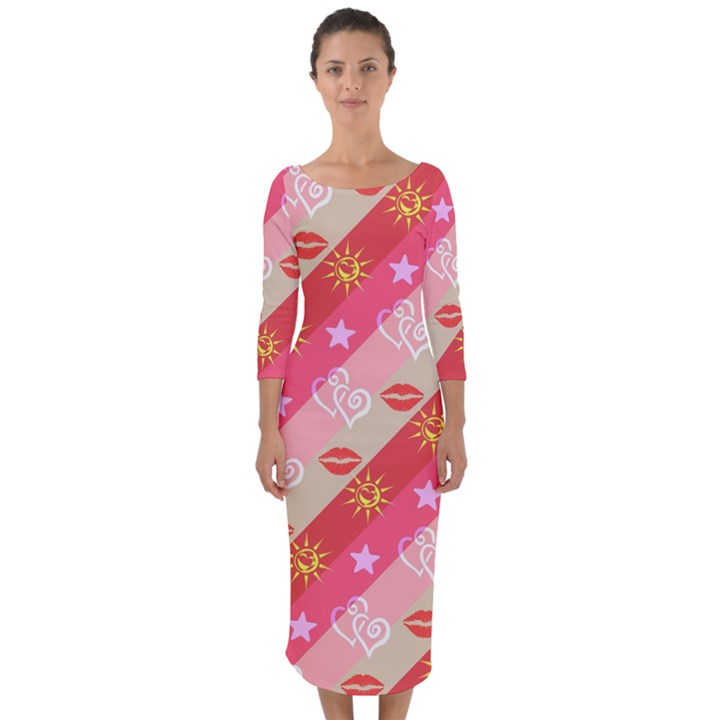 Background Desktop Pink Sun Stars Quarter Sleeve Midi Bodycon Dress